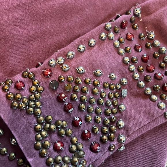 Double D ranch women's bejewled stone wash burgundy women's v-neck tunic top SM - Picture 4 of 5